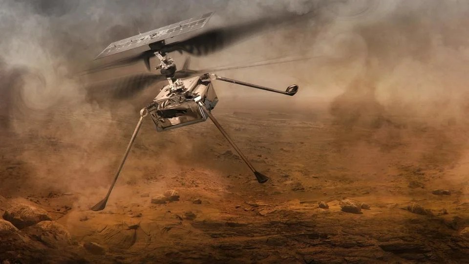 El helicóptero Ingenuity logró realizar en Marte el primer vuelo propulsado en otro planeta