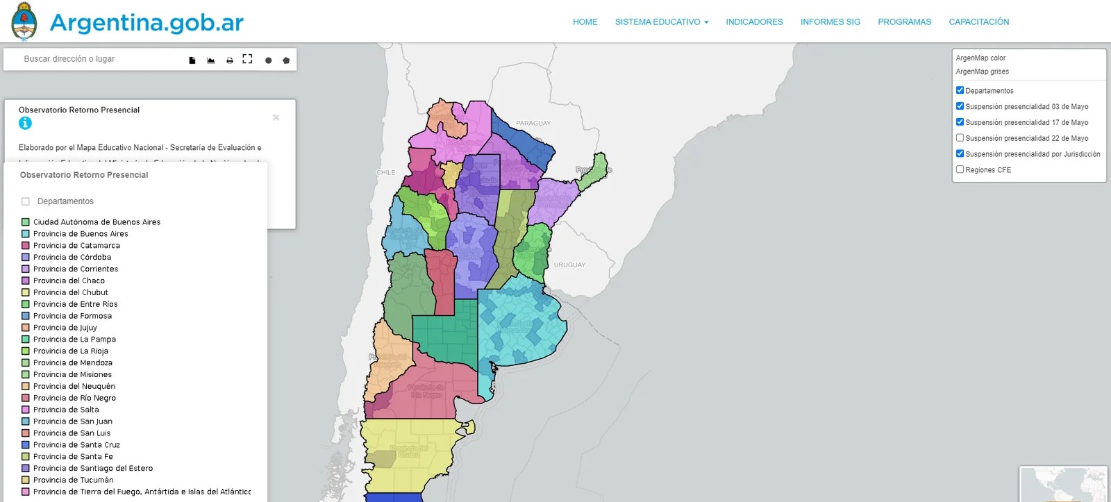 Educación presentó el mapa de presencialidad y no presencialidad en todas las provincias
