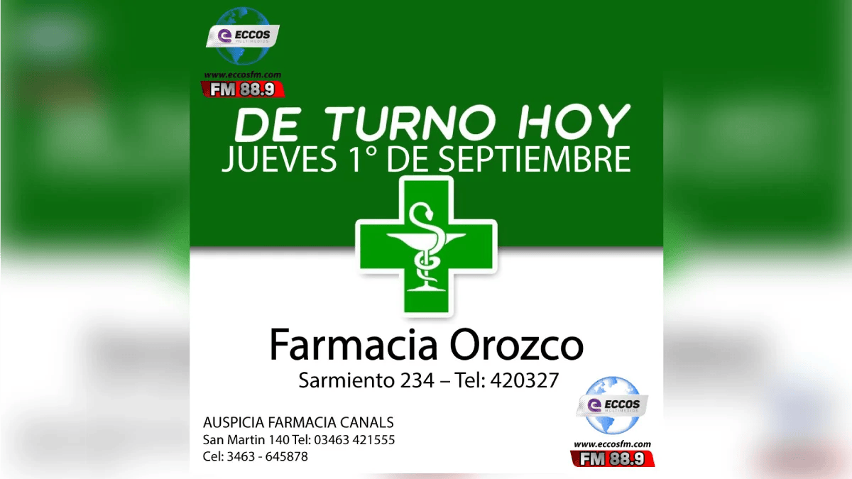 Farmacia de turno 1° de SEPTIEMBRE