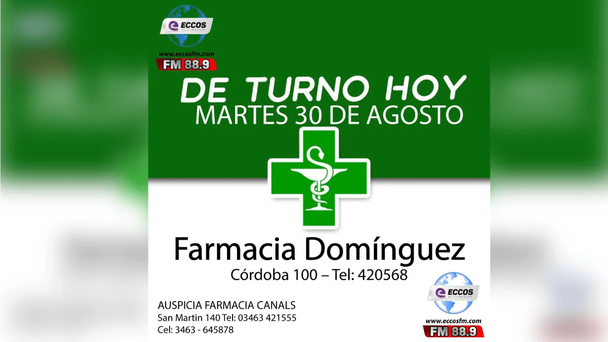 Farmacia de turno 30 de AGOSTO