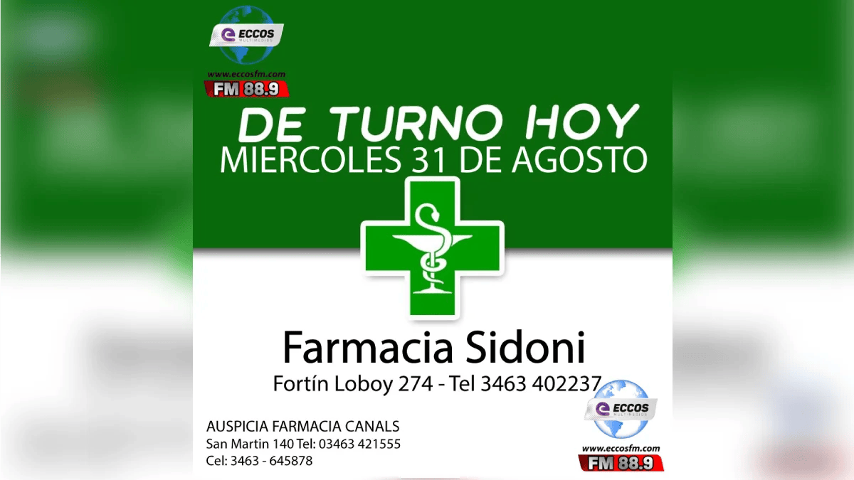  Farmacia de turno 31 de AGOSTO