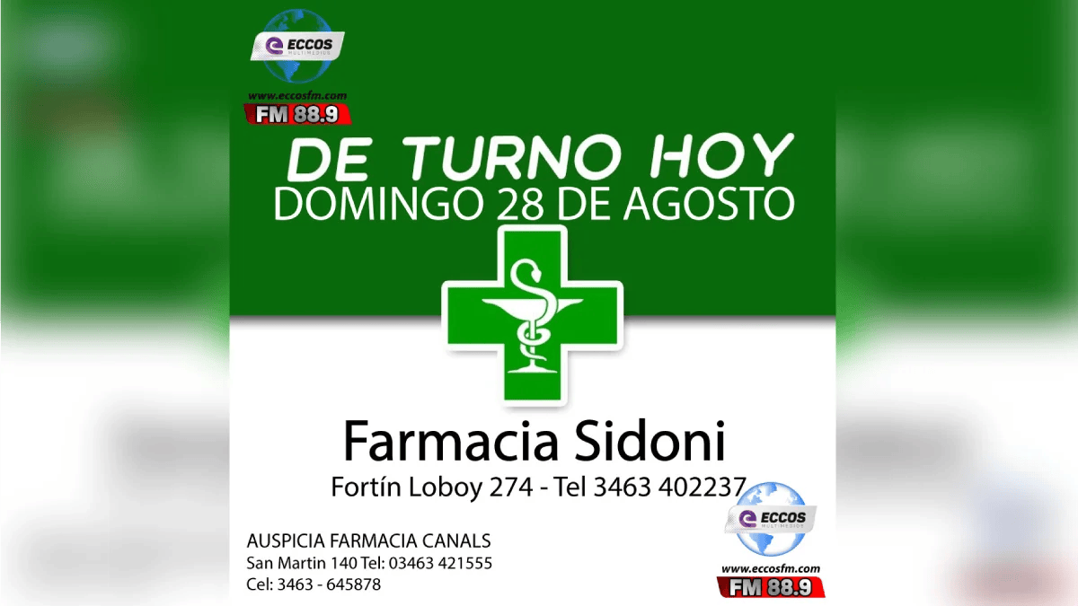 Farmacia de turno 28 de AGOSTO