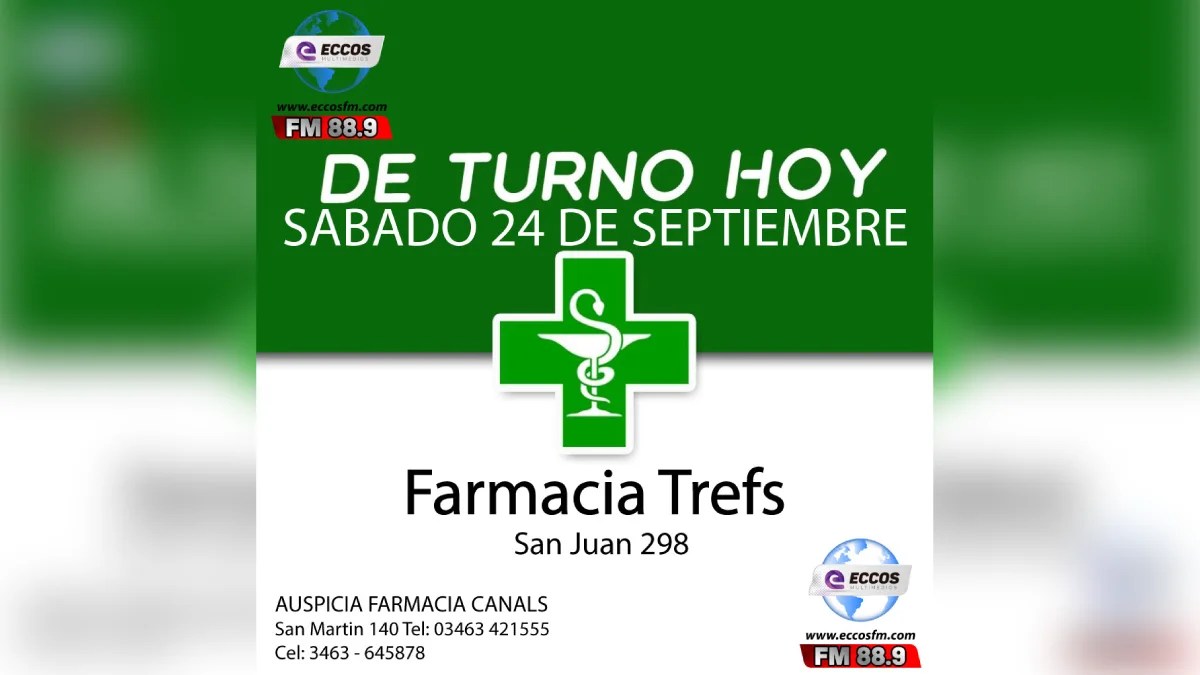 Canals: Farmacia de turno 24 DE SEPTIEMBRE