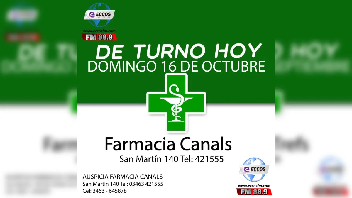 Canals: Farmacia de turno 16 de octubre
