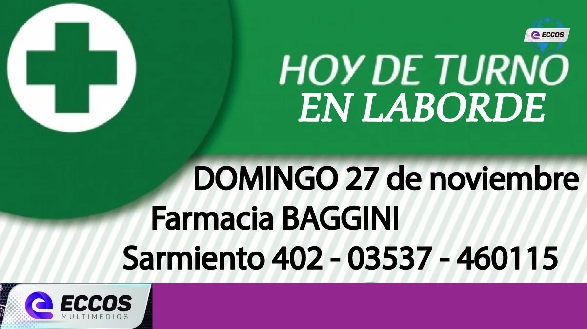 Laborde: Farmacia de turno 27 noviembre