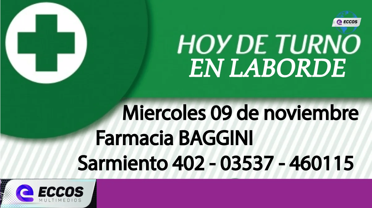Laborde: Farmacia de turno 9 noviembre