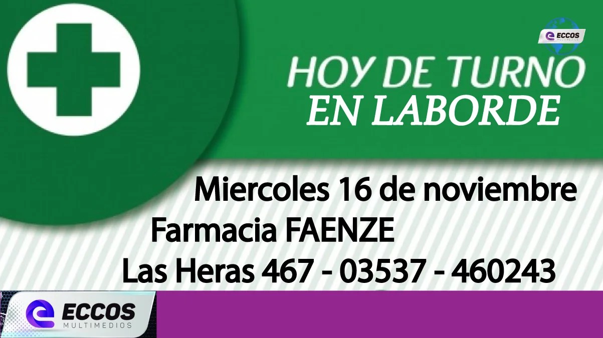 Laborde: Farmacia de turno 16 noviembre