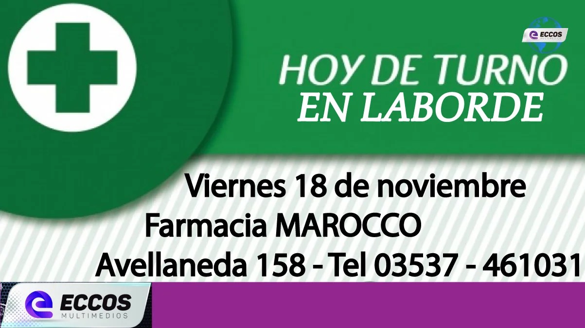 Laborde: Farmacia de turno 18 noviembre