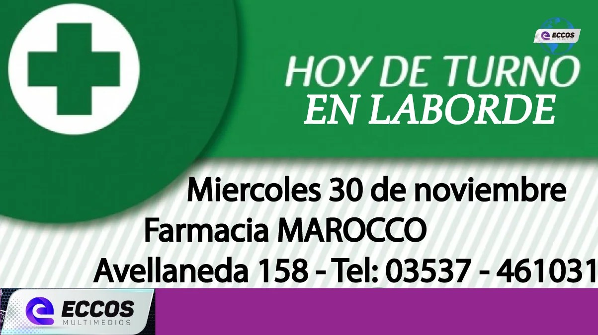 Laborde: Farmacia de turno 30 noviembre