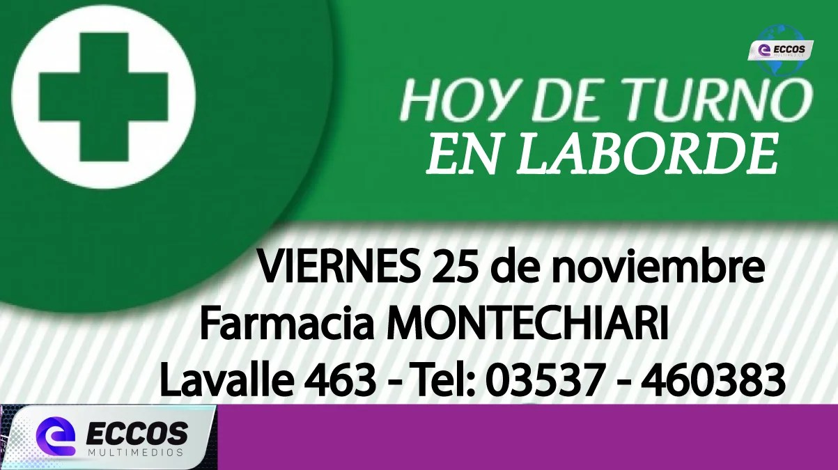 Laborde: Farmacia de turno 25 noviembre
