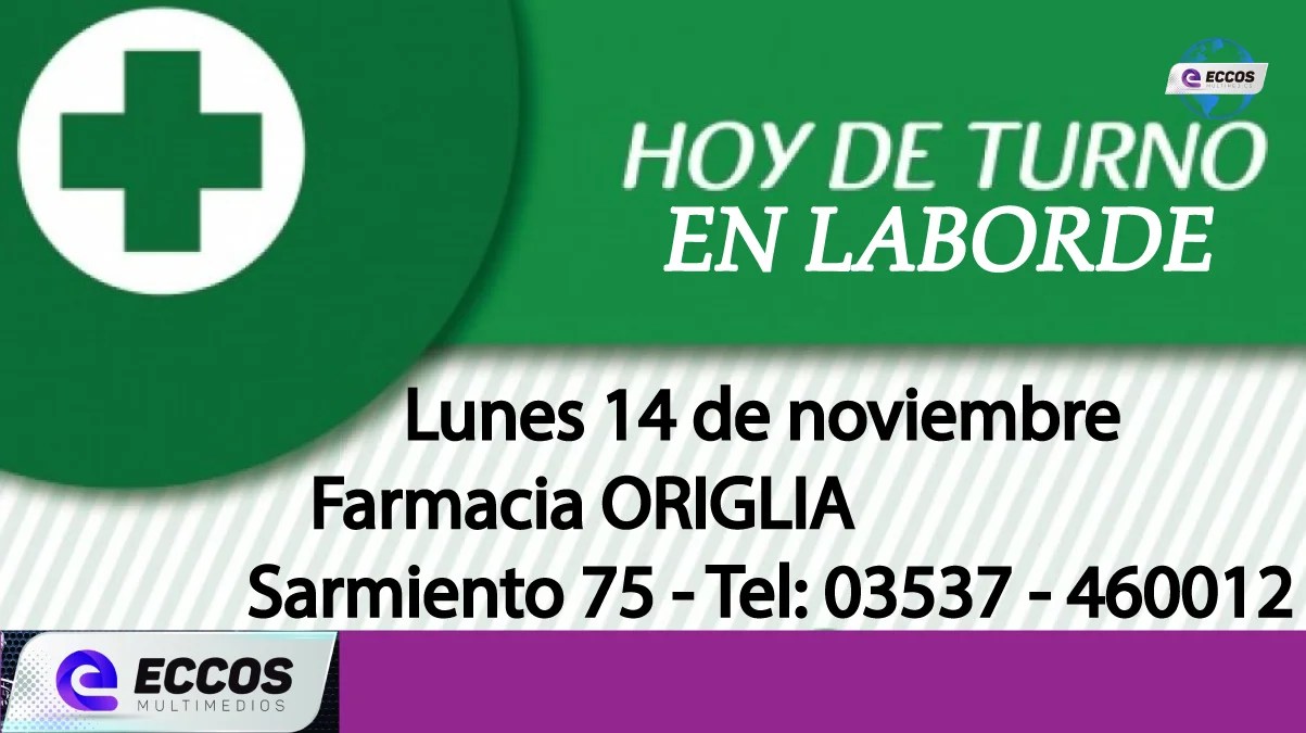 Laborde: Farmacia de turno 14 noviembre