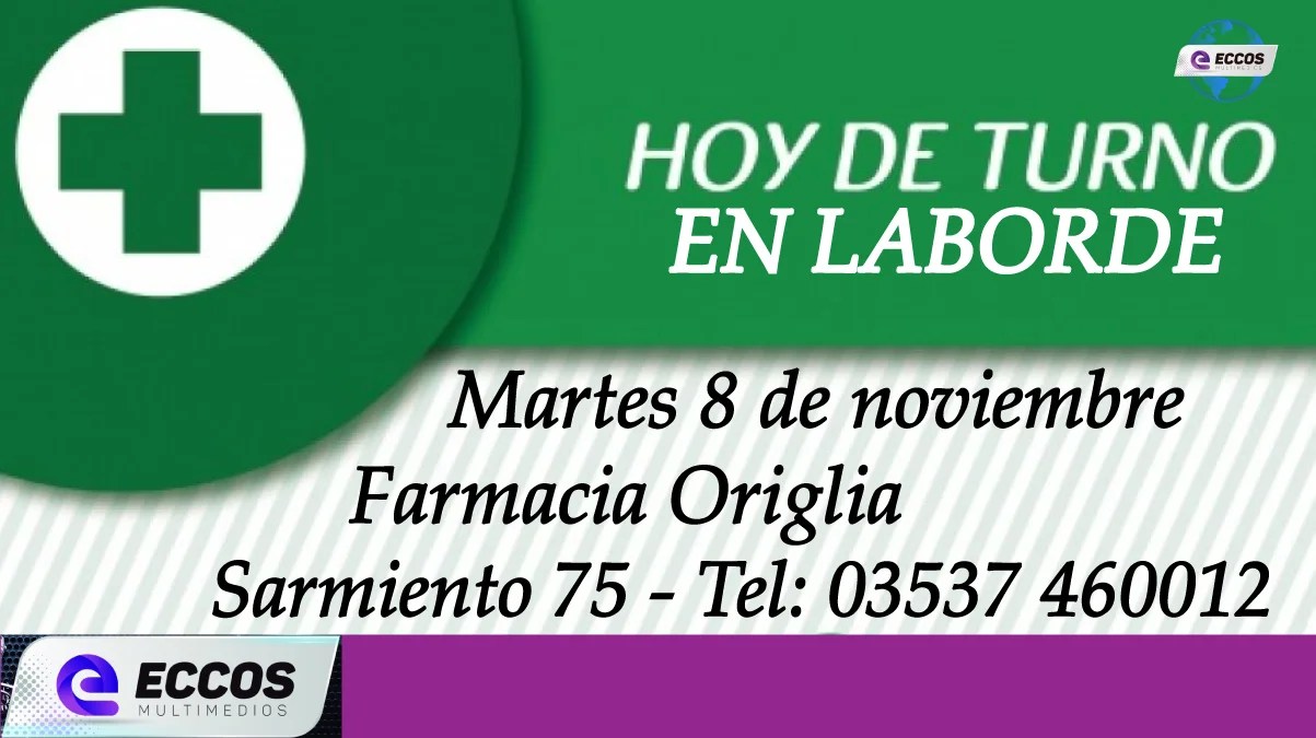 Laborde: Farmacia de turno 8 noviembre