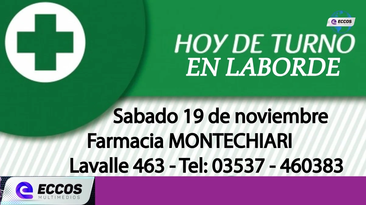 Laborde: Farmacia de turno 19 noviembre