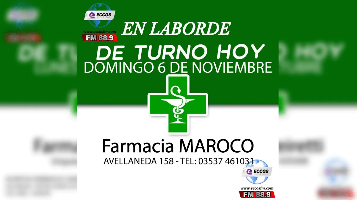 Laborde: Farmacia de turno 6 noviembre