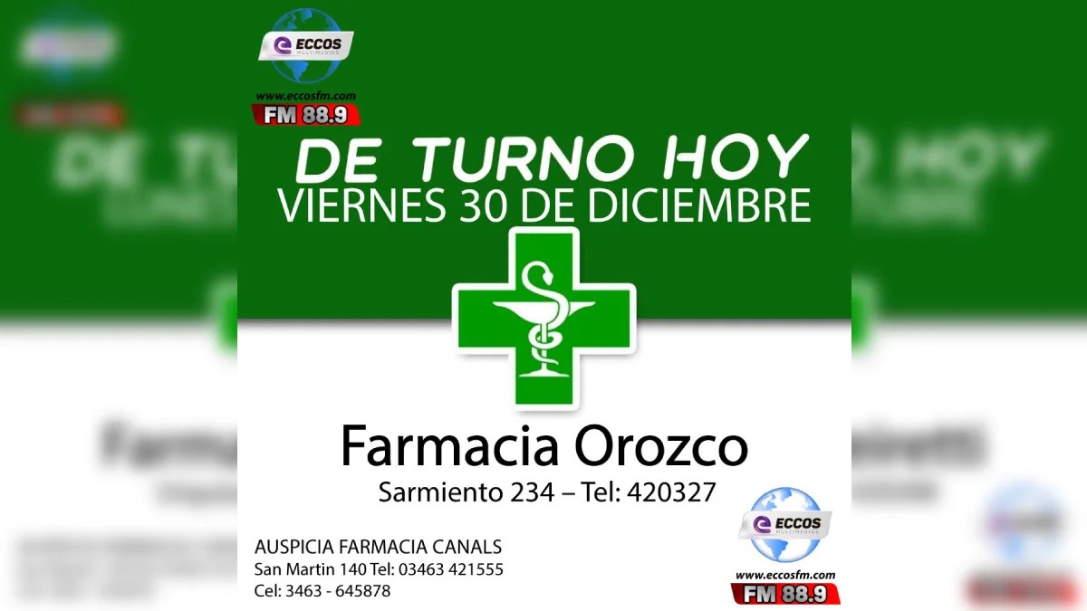 Canals: Farmacia de turno 30 de Diciembre