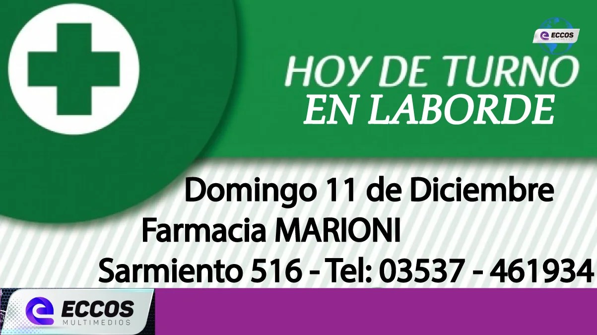 Laborde: Farmacia de turno 11 de Diciembre