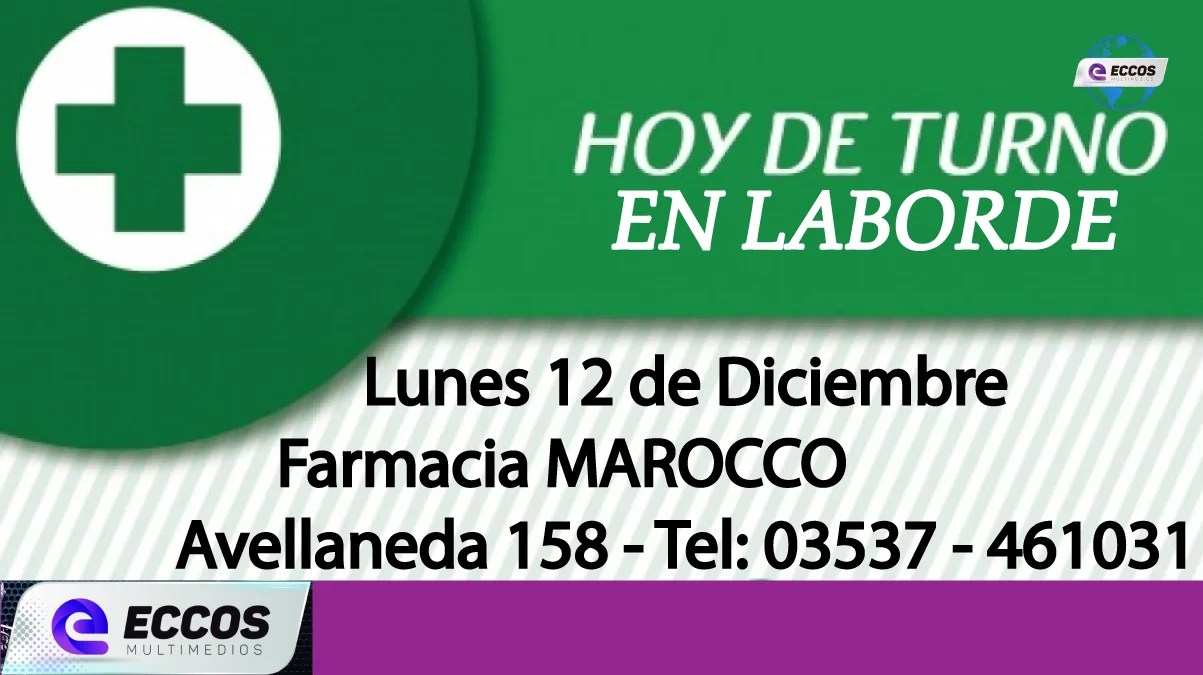 Laborde: Farmacia de turno 12 de Diciembre