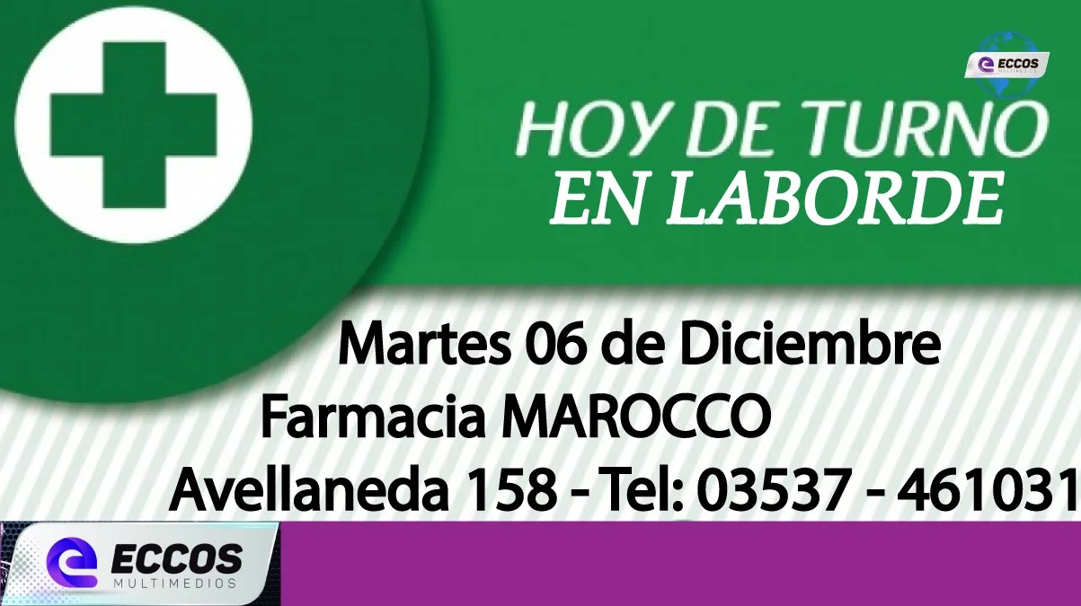 Laborde: Farmacia de turno 6 de Diciembre