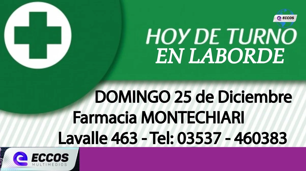 Laborde: Farmacia de turno 25 de Diciembre