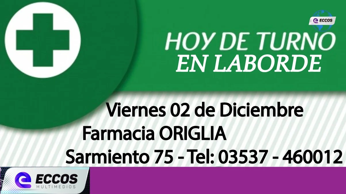 Laborde: Farmacia de turno 2 de Diciembre
