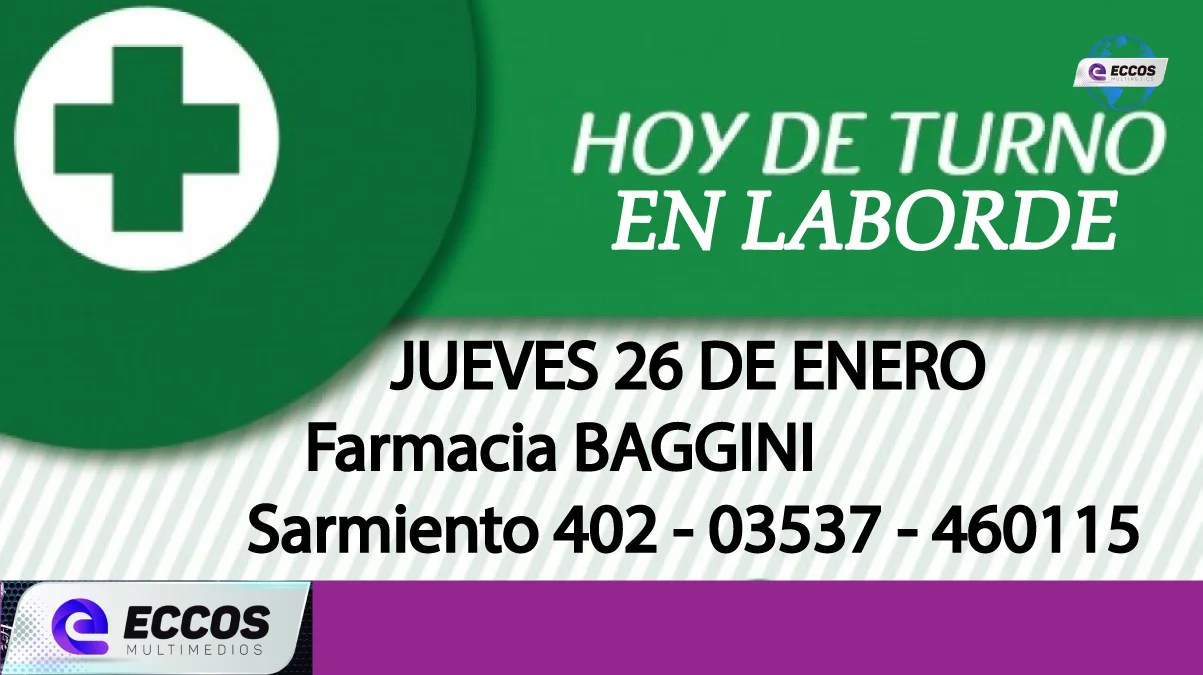 Laborde: Farmacia de turno 26 DE ENERO
