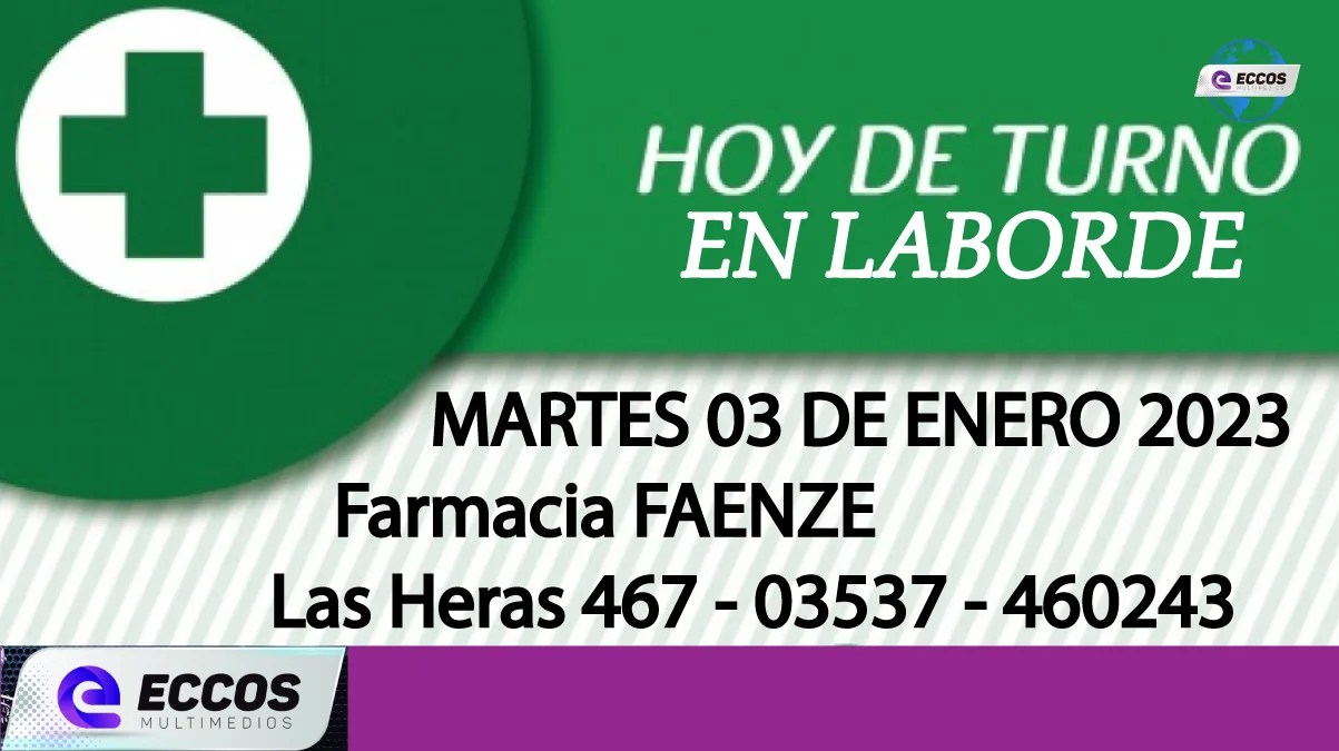 Laborde: Farmacia de turno 03 de enero