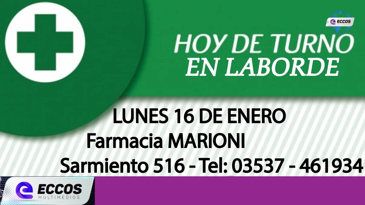 Laborde: Farmacia de turno 16 de enero