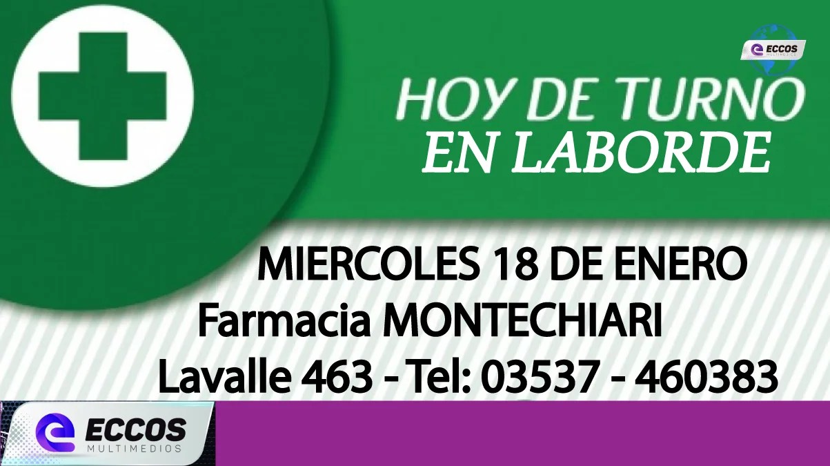 Laborde: Farmacia de turno 18 DE ENERO