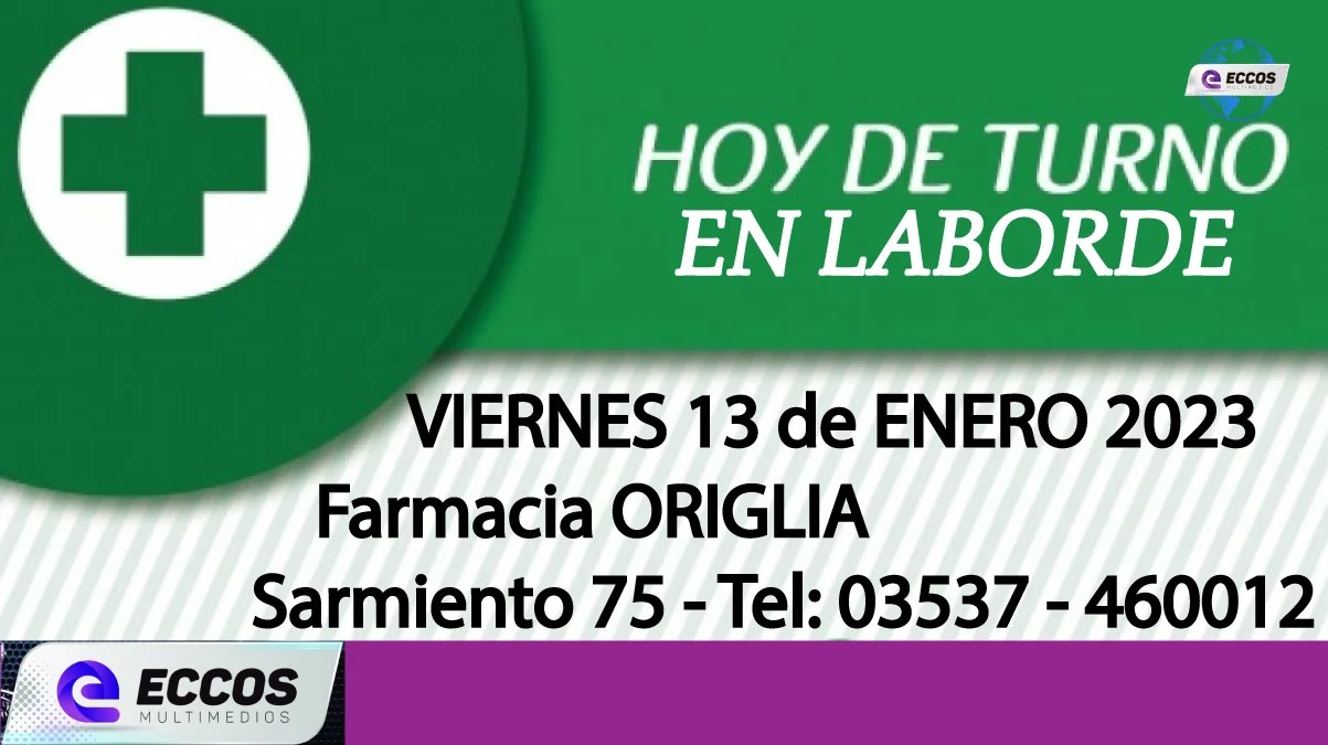 Laborde: Farmacia de turno 13 de Enero