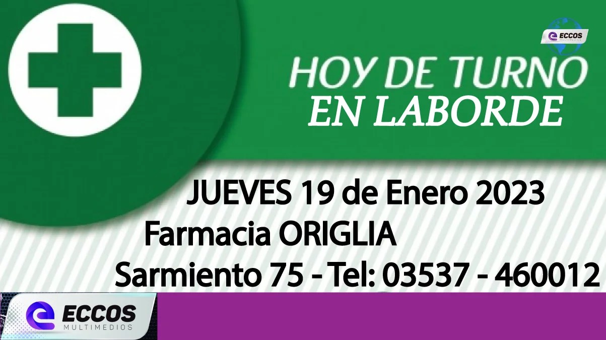 Laborde: Farmacia de turno 19 de Enero