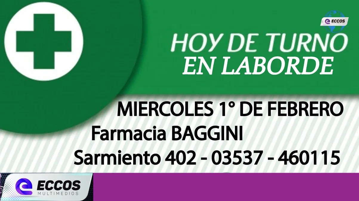 Laborde: Farmacia de turno 1° FEBRERO