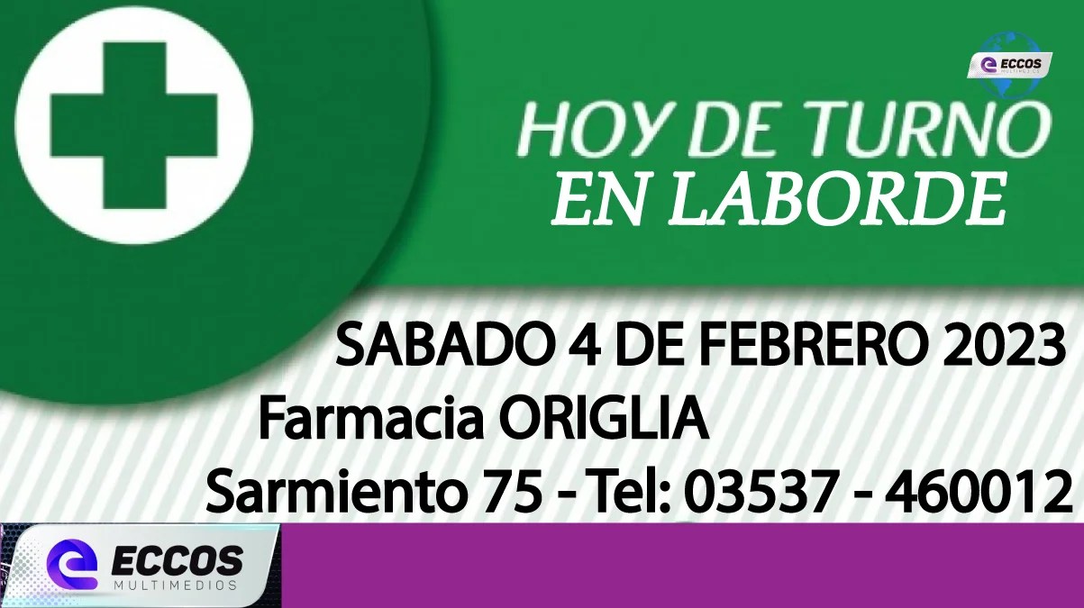 Laborde: Farmacia de turno 04 de febrero