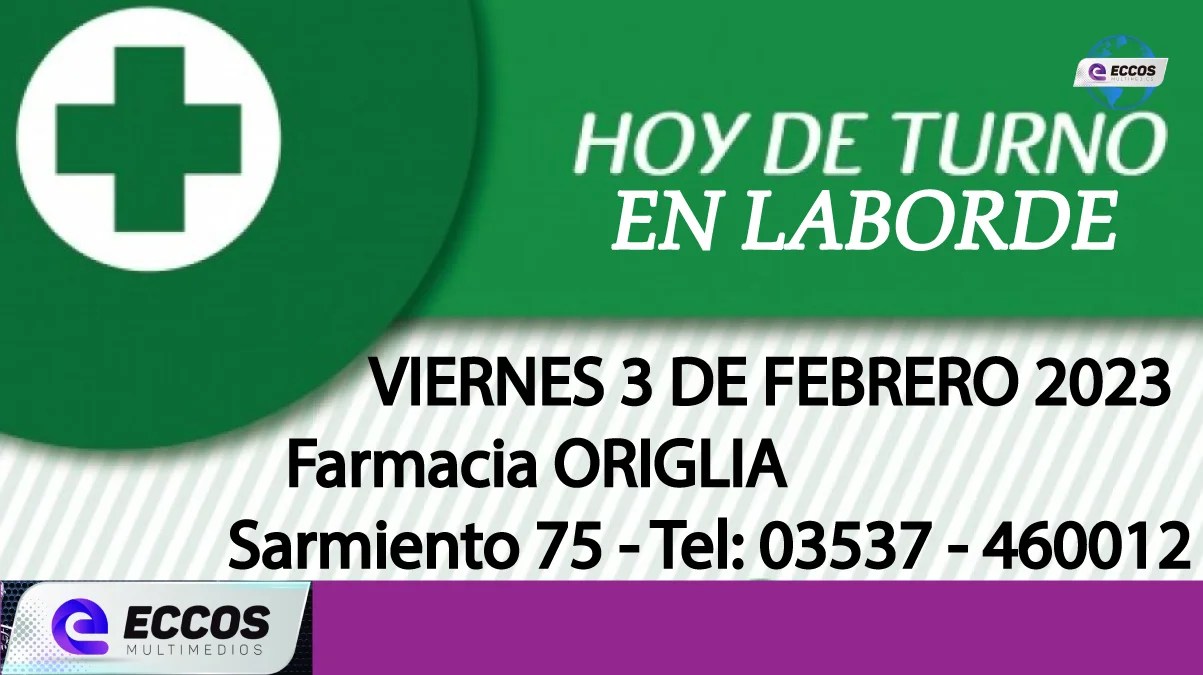 Laborde: Farmacia de turno 03 de febrero