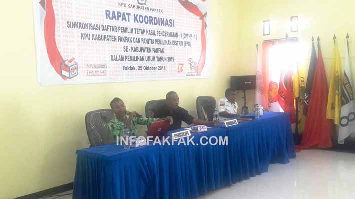 KPU Fakfak menggelar Rapat Koordinasi Singkronisasi Daftar Pemilih Tetap Hasil Pencermatan - 1 (DPTHP-1