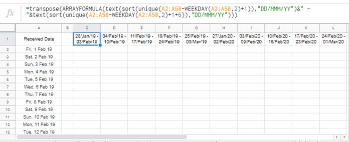 Calendar Week Formula In Google Sheets Week Start End Dates