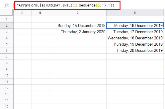 return all working dates between two dates in google sheets