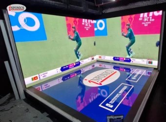 High-definition customized LED display with matching LED floor screen for premium presentations.