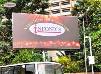 High-resolution outdoor LED video wall mounted outside for commercial promotion.