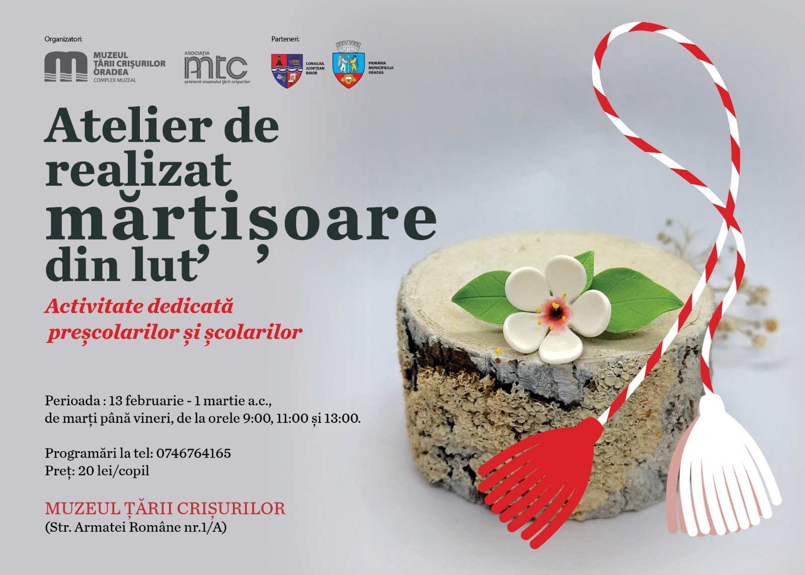 Atelier pentru confectionarea martisoarelor din lut, dedicat prescolarilor si scolarilor, la Muzeul Tarii Crisurilor