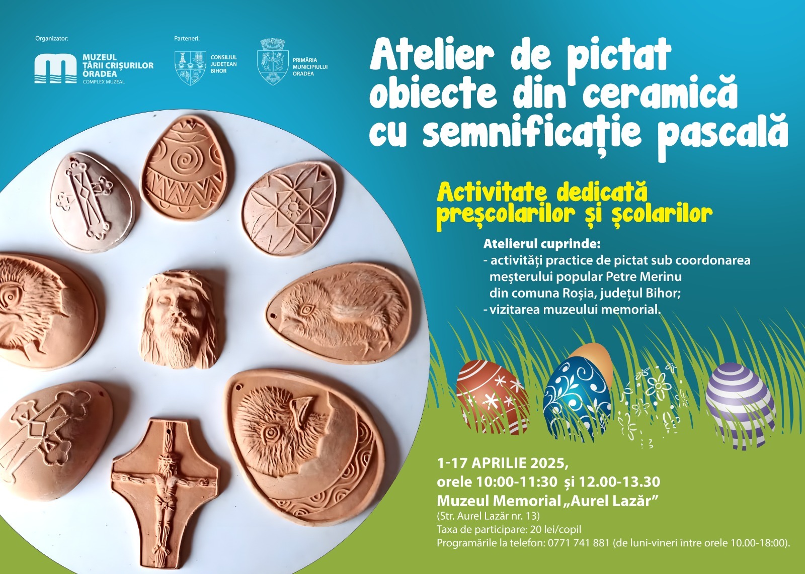 Atelier de pictură pe ceramică cu tematică pascală, organizat pentru copii la Oradea