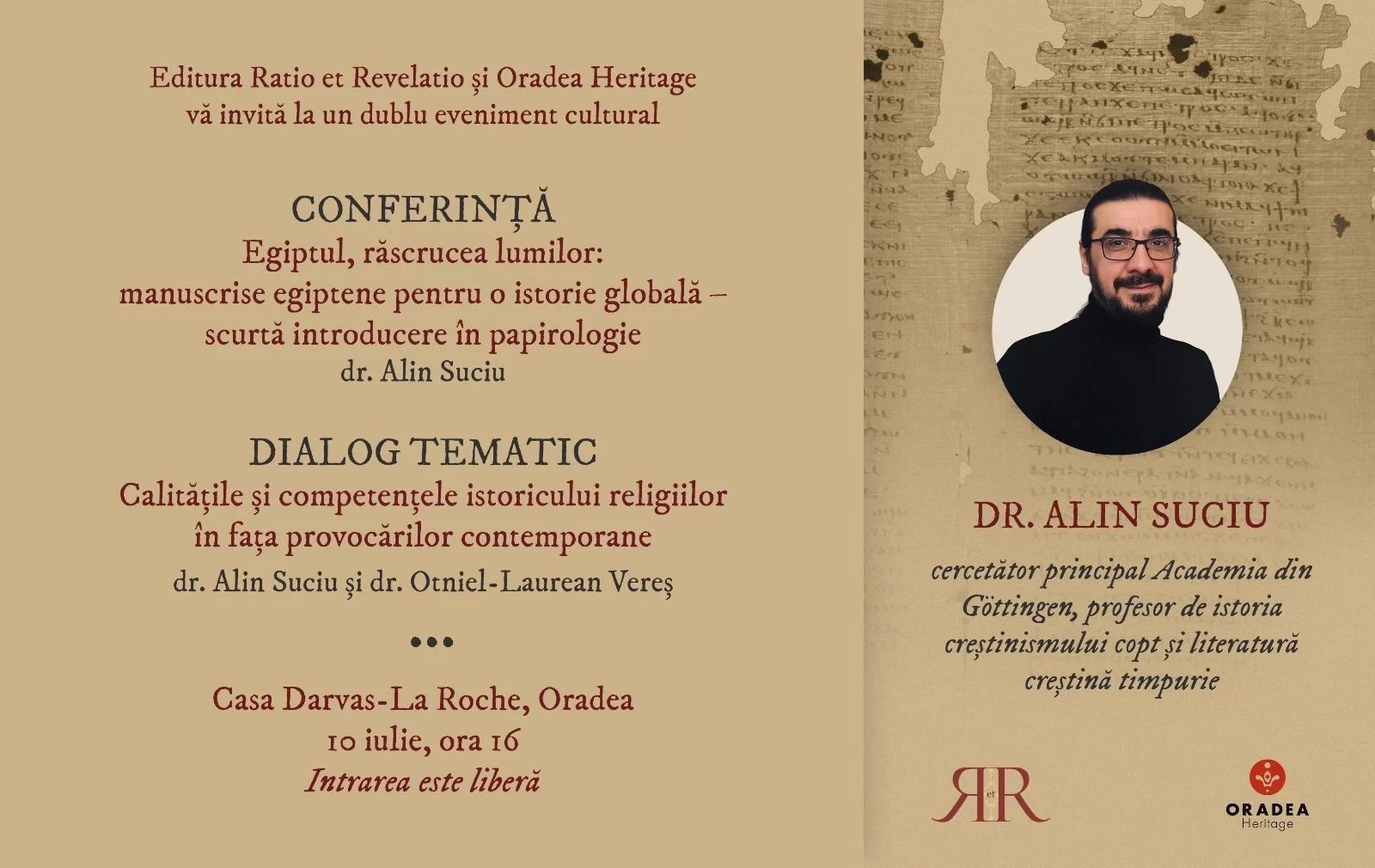 Conferință despre Egiptul antic și dialog cultural la Casa Darvas-La Roche, joi, 10 iulie