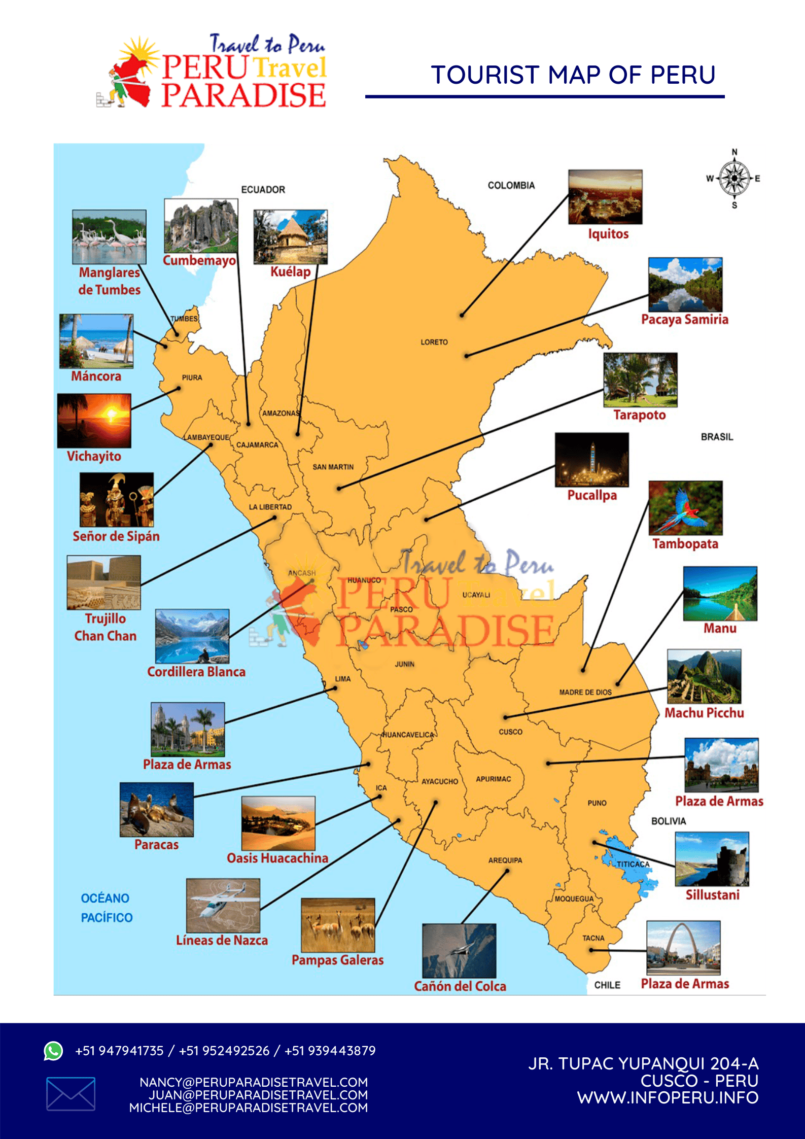 Peru Map Tourist Attractions TOURIST MAP OF PERU 