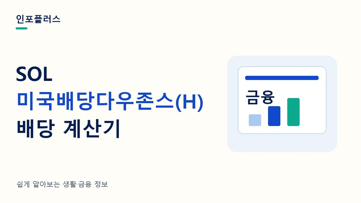 SOL 미국배당다우존스(H) 배당 계산기와 투자금별 분배금·재투자 비교를 소개하는 인포플러스 썸네일