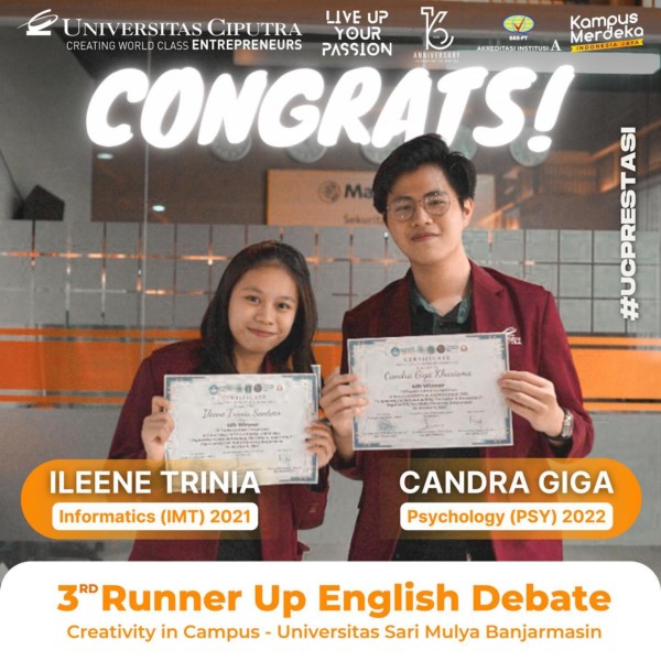 Ileene Trinia - 3rd Runner Up English Debate - Creativity in Campus - Universitas Sari Mulya Banjarmasin