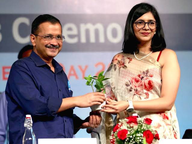 Swati Maliwal with Arvind Kejriwal