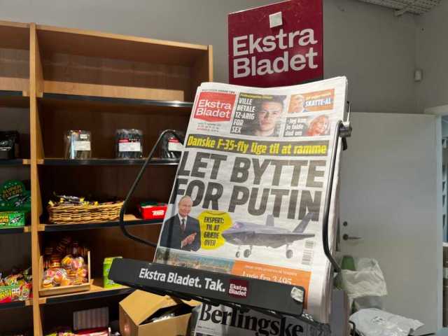 Danish newspaper with headlines read “F-35 aircraft ready to strike” and “Easy prey for Putin,” on Sept. 27.
