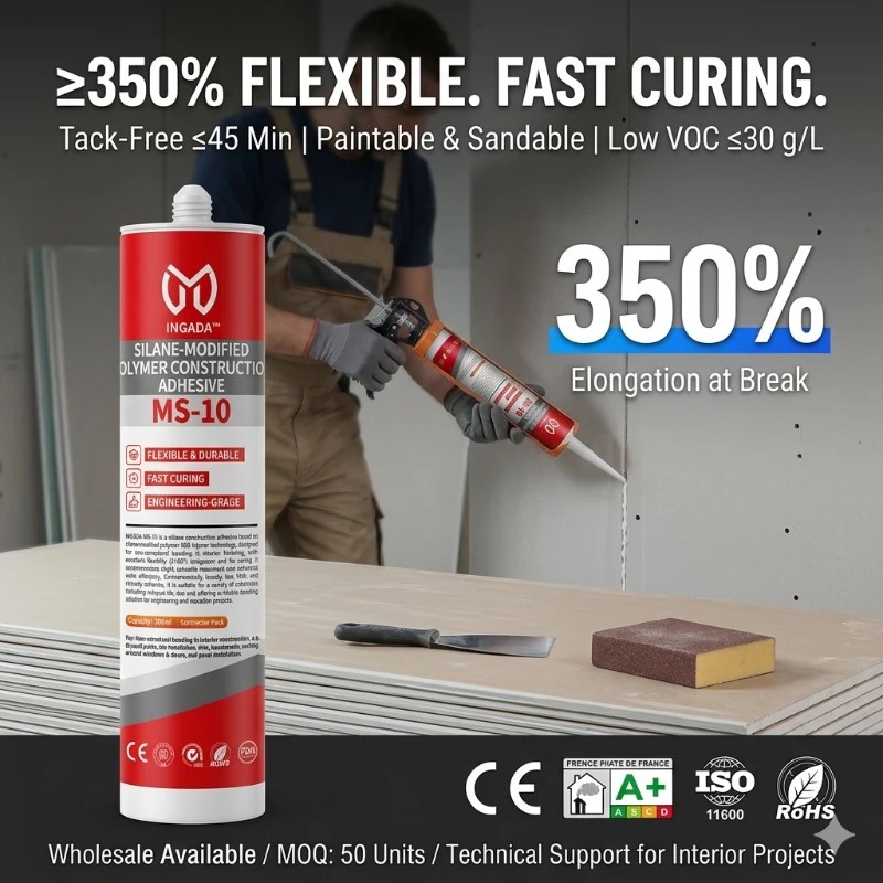 INGADA™ MS- Construction Adhesive (MS- ) - ≥% Flexible, Fast Curing, Low VOC ≤ g/L - Ideal for Interior Projects, Paintable & Sandable