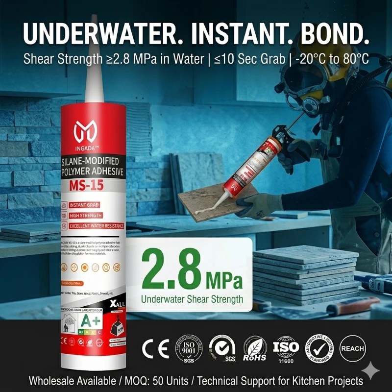 INGADA™ MS- Multi-Purpose Adhesive (MS- ) - . MPa Shear Strength, Underwater Instant Bond - Ideal for Kitchen Projects, -°C to °C Resistance