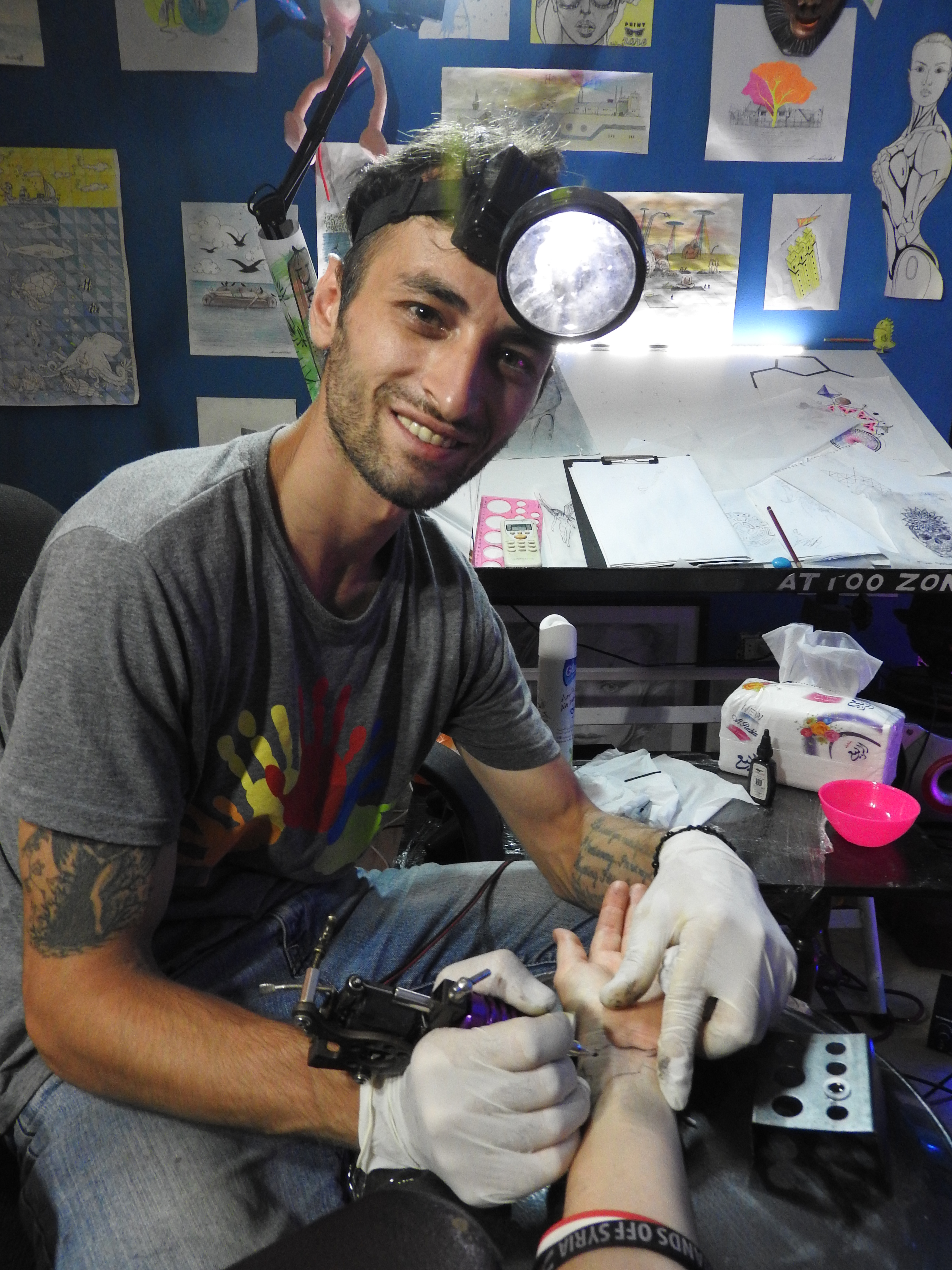 Secular Syria, Latakia: getting my Syria tattoo, summer 2016.