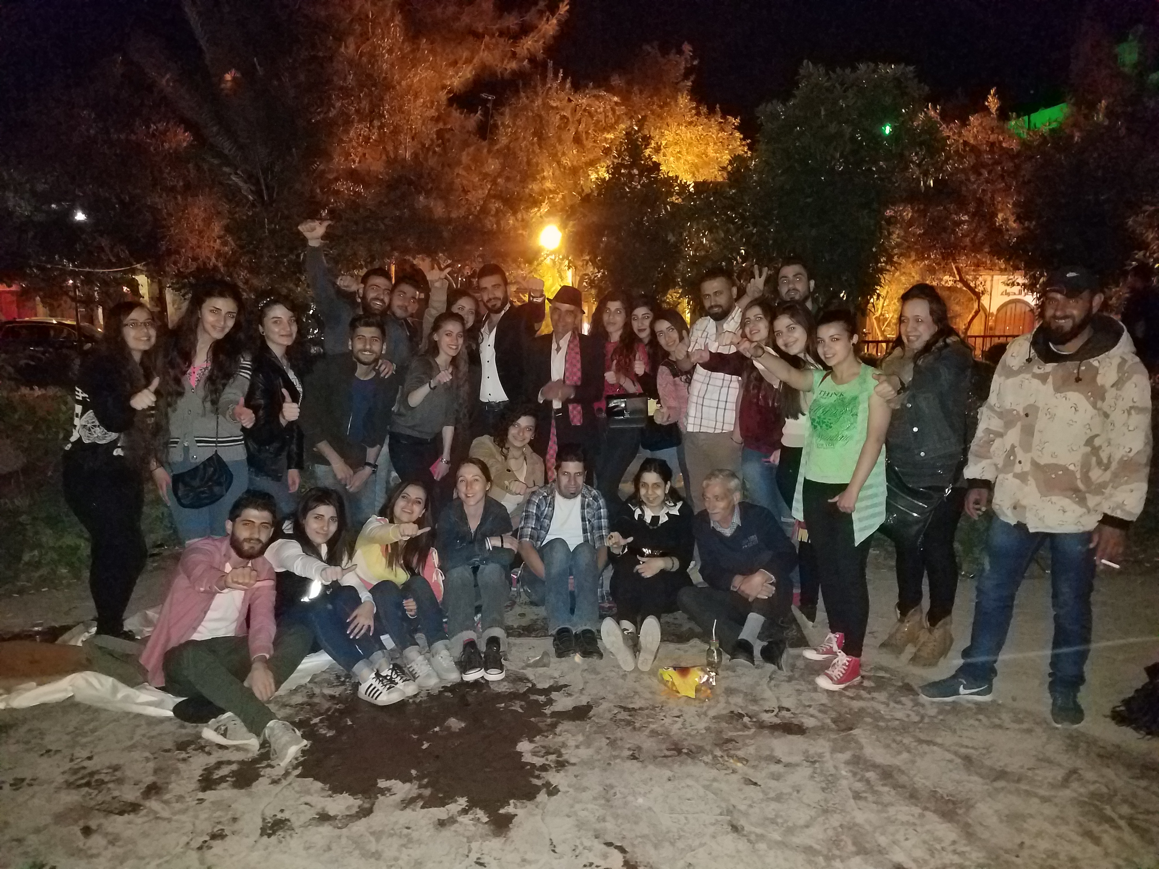 In old Damascus, with youths who spent their night singing in a park. See: https://www.youtube.com/watch?v=ajc8QXbXZoE